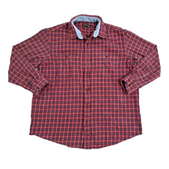 Orvis Plaid Flannel Shirt Men's XL Red Gray Lumberjack Heavyweight Check Striped - Picture 1 of 11